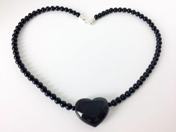 Onyx Halskette Damen Herz 4–6 mm – AA Edelstein 925 Silber